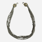 Multi Strand Silver Ball Chain Choker Necklace Gold Pave End Caps 16" VG