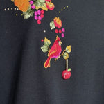 Quacker Factory Black Embroidered Cornucopia Cardinal Holiday Tunic XL NWT
