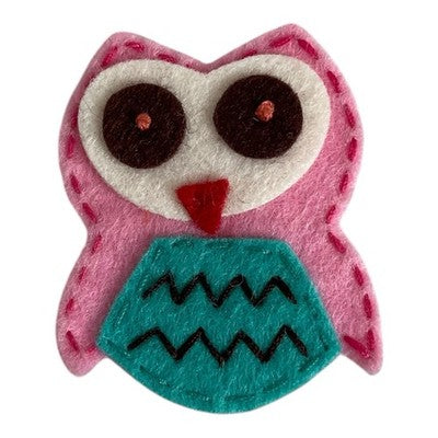 Felt Owl Applique Patch Pink Teal Sew On Craft 1 Pc New Handmade