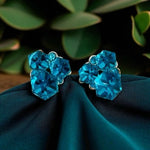 Silver Toned Blue Crystal Geometric Gemstone Cluster Stud Earrings NWOT