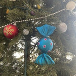 Large Blue Polkadot Wrapped Candy Ornament 6" Plastic Christmas Decor