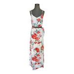Lulus White Red Pink Floral Two Piece Set Crop Top Maxi Wrap Skirt Size L NWT