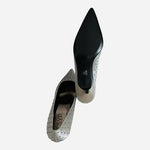 RSVP Jenae Pewter Satin Rhinestone Kitten Heel Pumps Wide Womens Sz 9 NIB