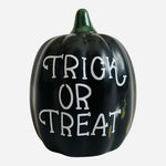 Black Ceramic Trick Or Treat Pumpkin Halloween Decor Figurine Glossy 3" VG