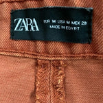 ZARA Rust Cotton Denim Mini Skirt Front Zip Women M 100% Cotton VG