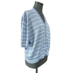 Vintage SAN REMO Laura Knits Cardigan XXL Blue White Knit Button Front Sweater