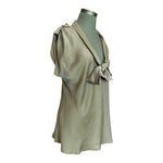 Vintage ESCADA 100% Silk Olive Green Sleeveless Pussybow Blouse Italian 44 VG