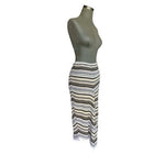 Italian Ribbed Knit Midi Skirt Black White Olive Striped One Size 4-10 Italy VG