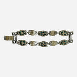 7.5" Vintage Double Layered Turquoise Silver Tone Panel Link Cuff Bracelet