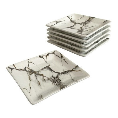 Grace's Teaware Marble Print Square Appetizer Plates Gold Grey Set of 6 EXC