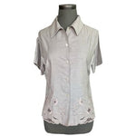 Vintage Marie Clare Gray Floral Embroidered Button Front Blouse Womens Sz 12 NWT