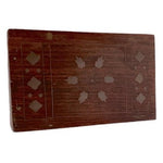 Vintage Wood Jewelry Box Golden Floral Inlay India 6" Handmade Treasure Chest