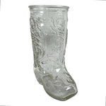 Vintage Clear Glass Cowboy Boot Mug Embossed Western Scroll Beer Stein 6"