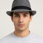 Weatherproof Grey Black 100% Polyester Short Brim Fedora Mens Hat Sz Large EXC