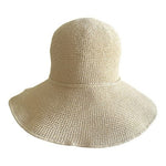 Crochet Raffia Look Wide Brim Bucket Sun Hat Packable Natural Tan 100% Paper VG