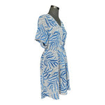 Nic+Zoe Blue Palm Leaves Dot Fit & Flare Dress PM Pockets Elastic Waist Short