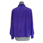 CELINE Paris Purple Silk Mock Neck Button Back Blouse Women's Top EU 46 US L