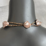 Vintage Rose Gold Tone Shell Petal Metal Beads Statement Necklace 59"