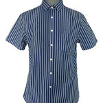 Banana Republic Men's Slim Fit Navy Striped Short Sleeve Shirt Size L VG