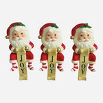 3x Russ Berrie Santa Claus JOY Christmas Stocking Holder Hanger Mantle Vintage