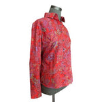 Lands' End Women's No Iron Supima Cotton Paisley Floral Blouse 10 Long Sleeve EX