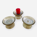 Set of 3 Vintage Glass Pedestal Candle Holders Brown Silver Magnet Base Modern