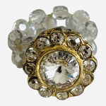 Beaded Gold-Toned Flower Ring with Large Center Stone One Size Elastic