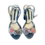 Norma J Baker Genuine Leather Suede Peep Toe Sandals Blue Block Heel 5.5 Floral