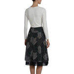 THE LIMITED Black White Floral Dot Silk Skirt Knee Length Women Size 10 Sheer VG