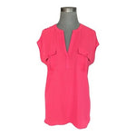 Ann Taylor Factory Pink Split-Neck Utility Blouse Cap Sleeve Pockets Womens Sz L