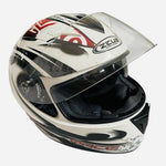 Zeus ZS-806 Full Face Motorcycle Helmet White Red Graphic DOT Approved Size S VG