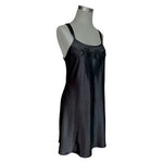 Morgan Taylor Intimates Black Satin Slip Dress Nightgown Sz M Floral Embroidered