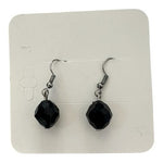 Black Faceted Glass Bead Dangle Drop French Wire Earrings Silver Tone EXC