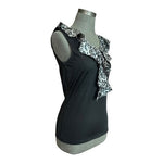 Kathleen Kirkwood Under Cover Agent Animal Print Ruffle Stretch Sleeveless Top