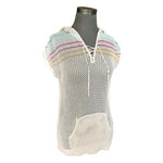 Rip Curl Women's Open Knit Striped Hooded Beach Cover Up Tunic Beige Size S VG