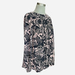 Ann Taylor Navy Blue Pink Floral Popover Blouse Size M Sheer Peasant Eyelet Top