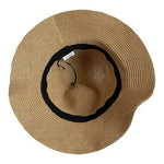 Women's Wide Brim Straw Sun Hat Beach Floppy Summer Linen Cap Black Leather Tie