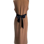 MARNI Luxury Virgin Wool Sleeveless Coat Brown Black Leather Trim Size M
