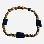 Handmade Elastic Beaded Bracelet Lapis Lazuli Brass Beads One Size Blue Gold
