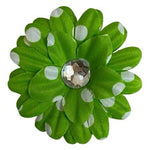 Green & White Polka Dot Fabric Flower Appliques 5pc DIY Craft 2.25in New