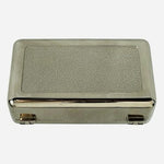 Silver Plated Jewelry Box Monogram K Textured Lid Grey Velvet Mirror Ring Holder