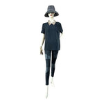TRINA TURK Womens Top L Black Gold Embellished Pointed Flat Collar Short Sleeve