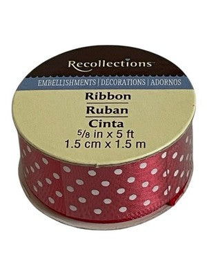 Recollections Red Polka Dot Grosgrain Ribbon 5/8in x 5ft Embellishments NIP