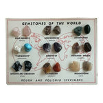 Vintage Gemstones of the World Display Card 9 Specimens 18 Rough Polished Stones