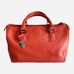 Furla Orange Red Saffiano Leather Speedy Satchel Tote Handbag Silver Charm VG