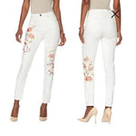 DG2 Diane Gilman White Floral Embroidered Jeans Size 6T Virtual Stretch 31" EXC