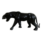 Panther Statue Panther Leather-Clad Sculpture Glass Eyes Black Panther Figurine