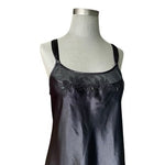 Morgan Taylor Intimates Black Satin Slip Dress Nightgown Sz M Floral Embroidered