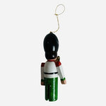 Vintage Wood Toy Soldier Harp Player Christmas Ornament Green 1.5x3.75" VG