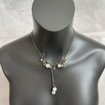 Sterling Silver Tone Pearl Crystal Dangle Cluster Necklace 16-18"